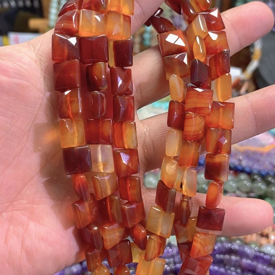 未镶嵌玛瑙/玉髓珠宝半成品红玛瑙方切一条卡10mm