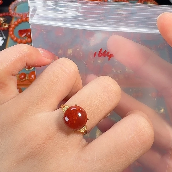 南红玛瑙银S925镶嵌戒指