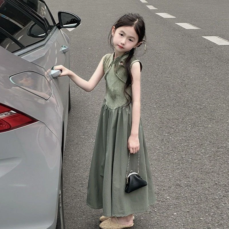 女童裙子2025新款女孩新中式连衣裙儿童国风旗袍裙中大童背心裙潮