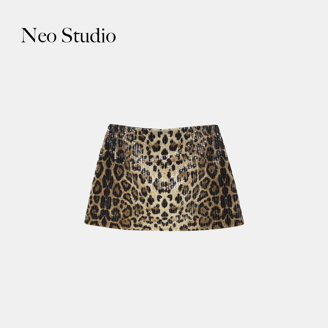 Neo Studio 25SS 辣妹豹纹闪片半身裙时尚闪亮低腰显瘦女包臀短裙