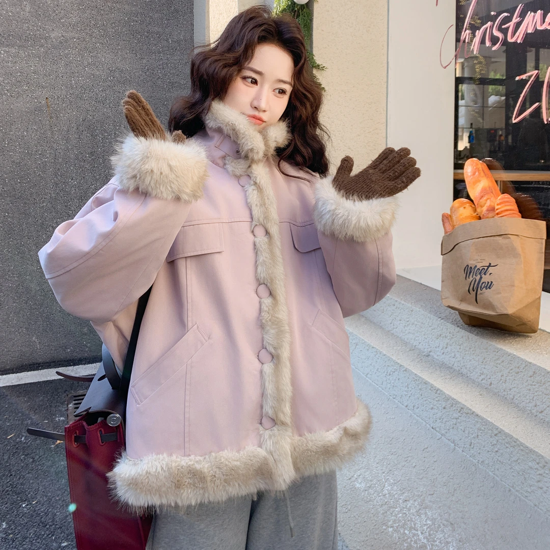 有货首推2025冬新款高品质时尚正反两穿短款拉链通勤派克服紫色XL