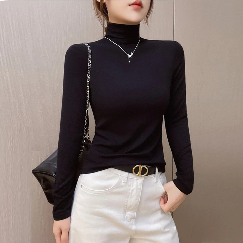 针织紧身高领打底衫女2026新款春秋冬季螺纹长袖t恤内搭保暖上衣