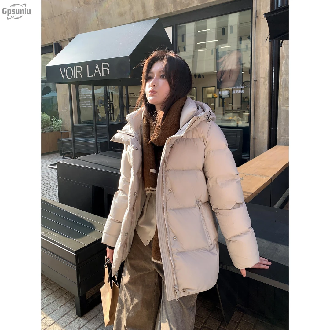 gpsunlu冬季新款短款羽绒服连帽加厚保暖时尚百搭包臀白鸭绒外套