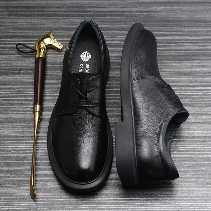 2025年春季新款潮一脚蹬男士休闲鞋厚底鞋子男英伦黑色柔软小皮鞋