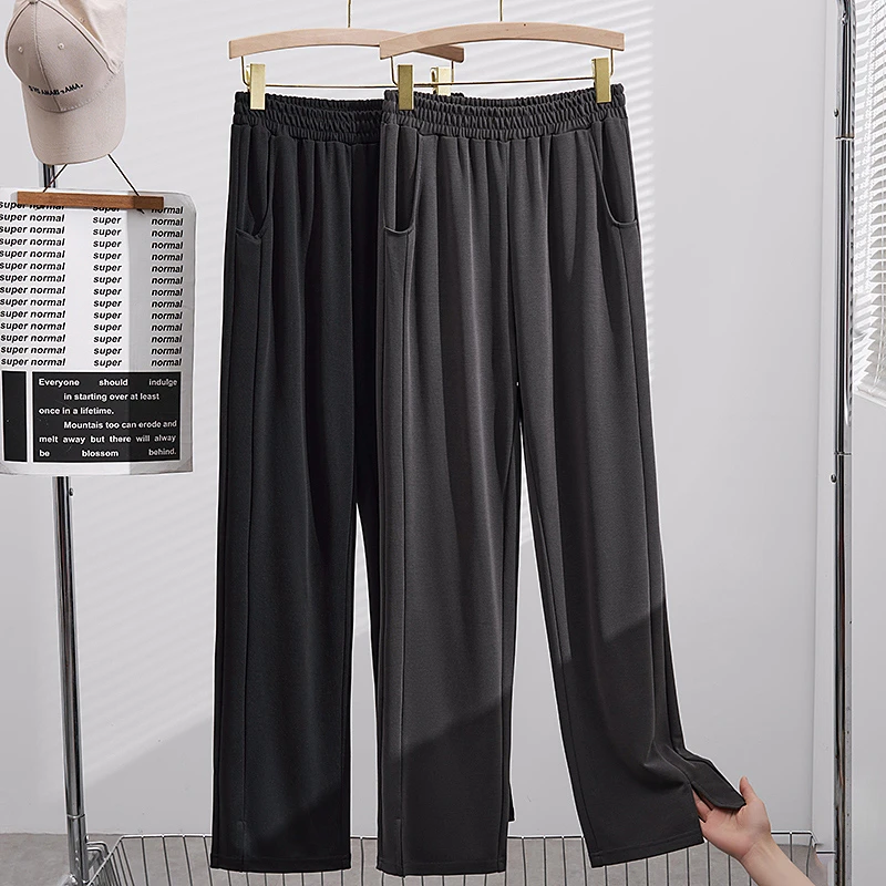 K6561大码女裤春夏新款休闲裤子胖MM垂感加肥230斤窄版直筒长裤女