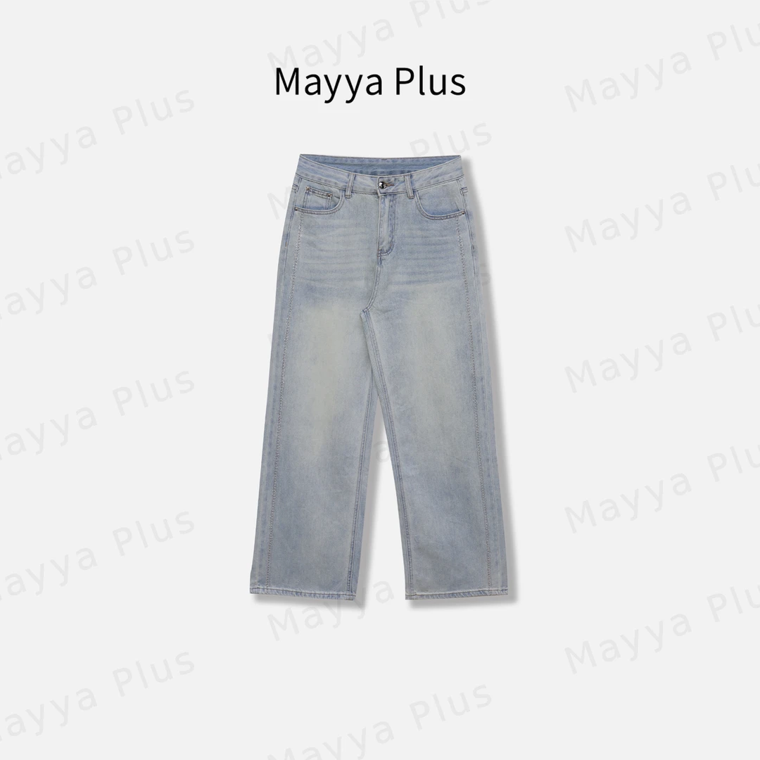 【钻钻牛仔】Mayya Plus麦芽定制高腰直筒牛仔裤休闲阔腿裤32518299