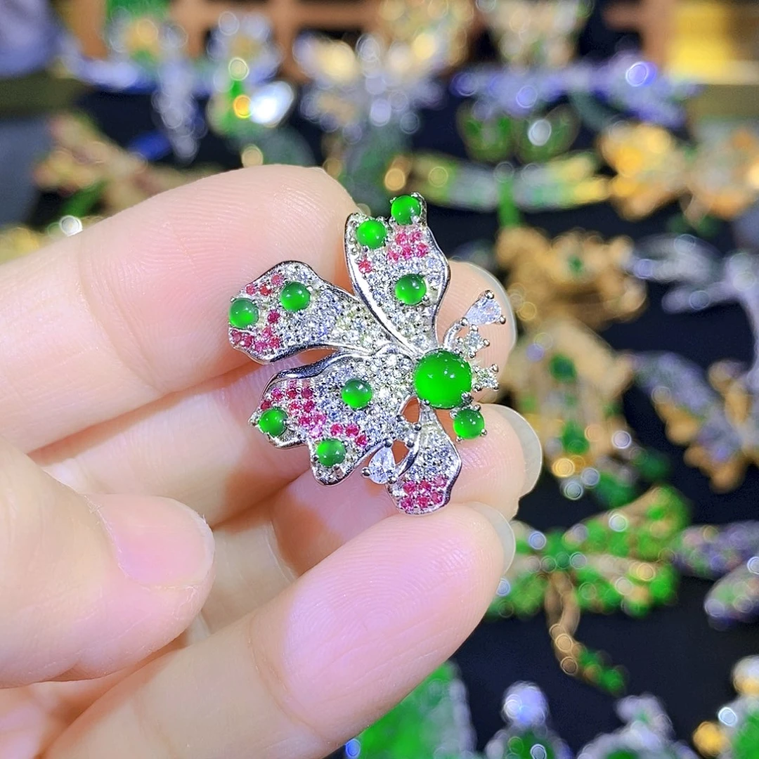 吊坠(不含链)银S925镶嵌翡翠