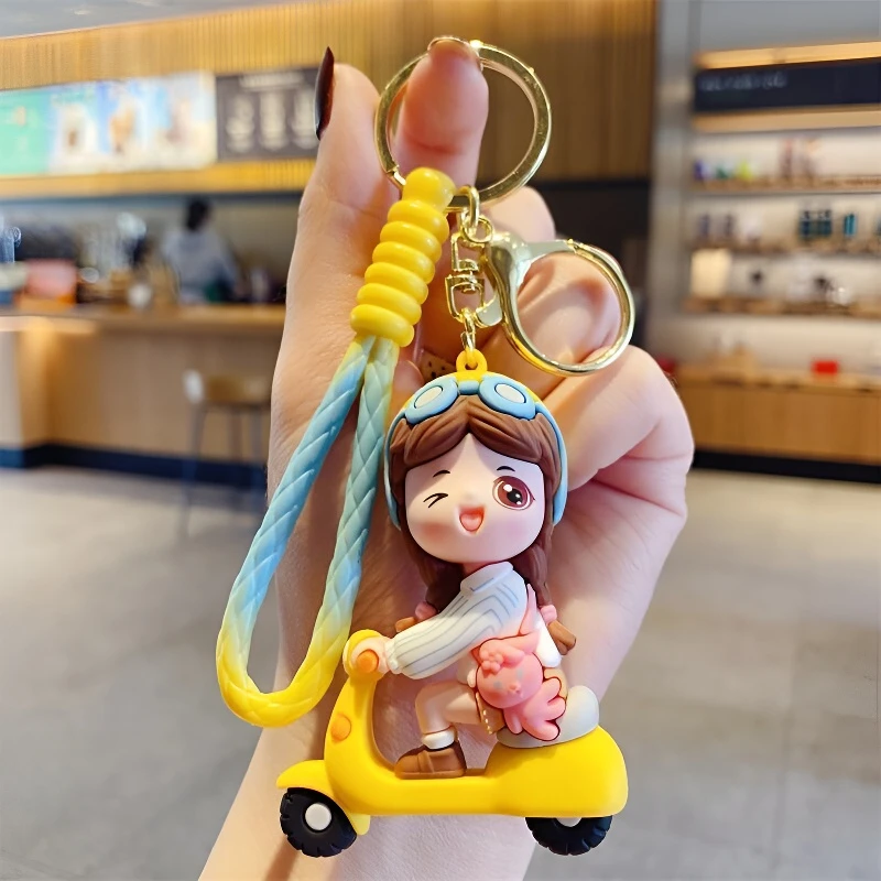 可爱ins马卡龙创意卡通电动车公仔钥匙扣情侣款钥匙扣钥匙链挂件！