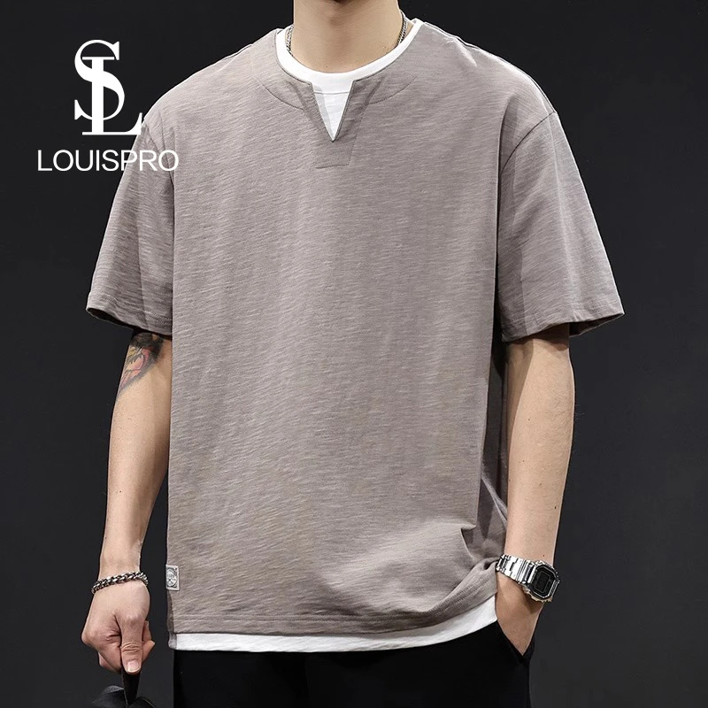 假两件潮短袖t恤男士夏季2025新款宽松大码高端衣服体恤