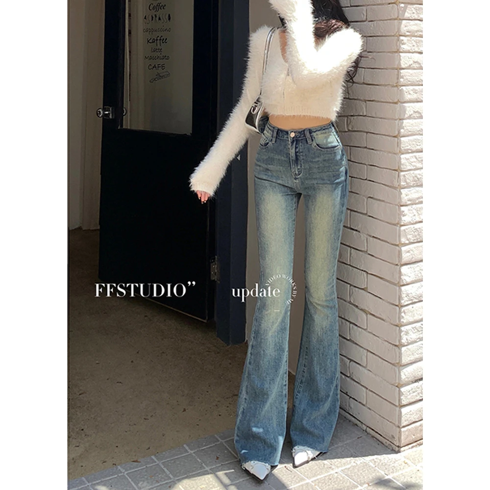 微喇牛仔裤女2025春季新款高腰修身显瘦百搭弹力辣妹喇叭裤65531