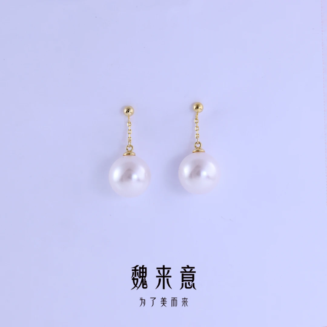 【魏来意】镀K金 澳白色单珠耳坠-12mm