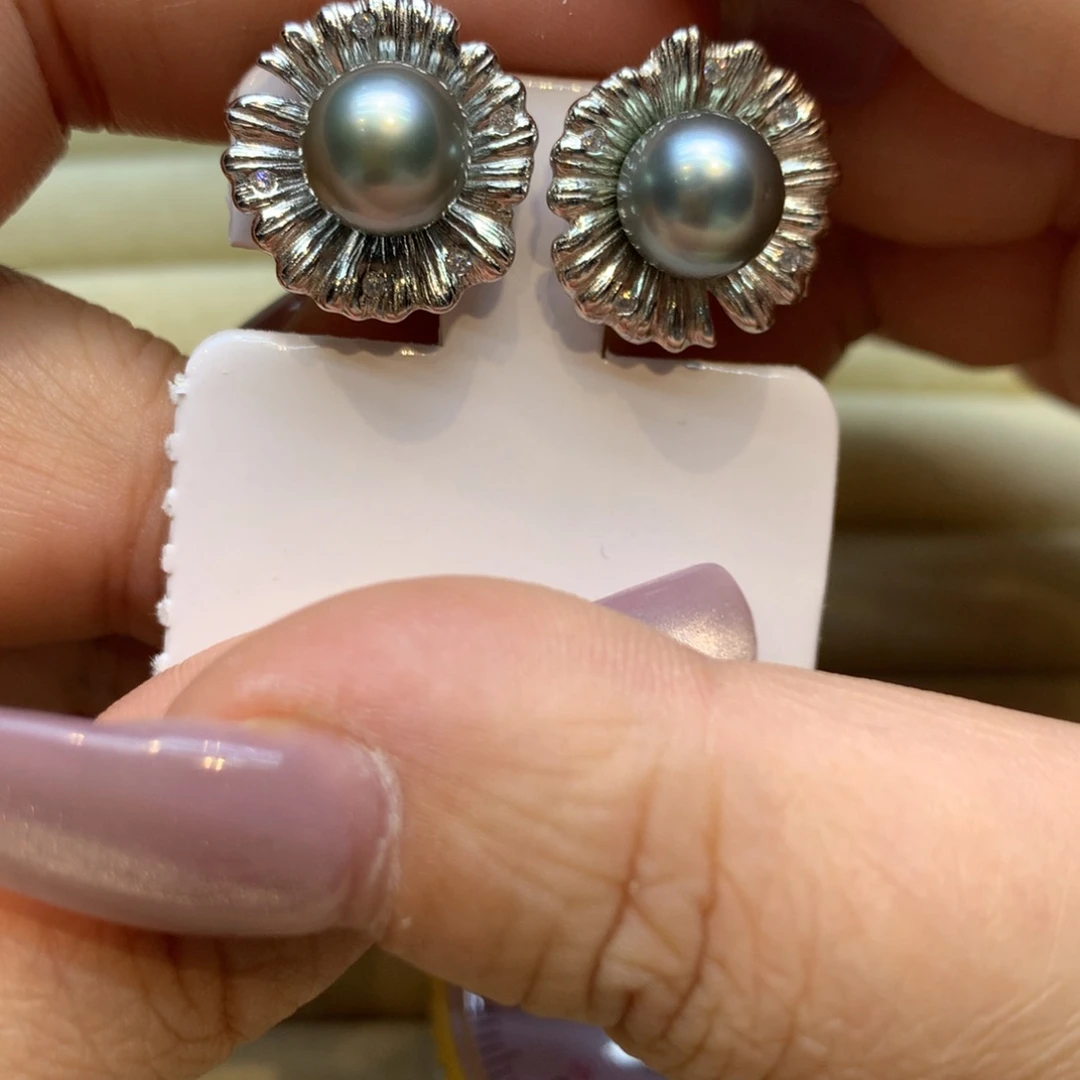 银S925镶嵌耳饰海水珍珠