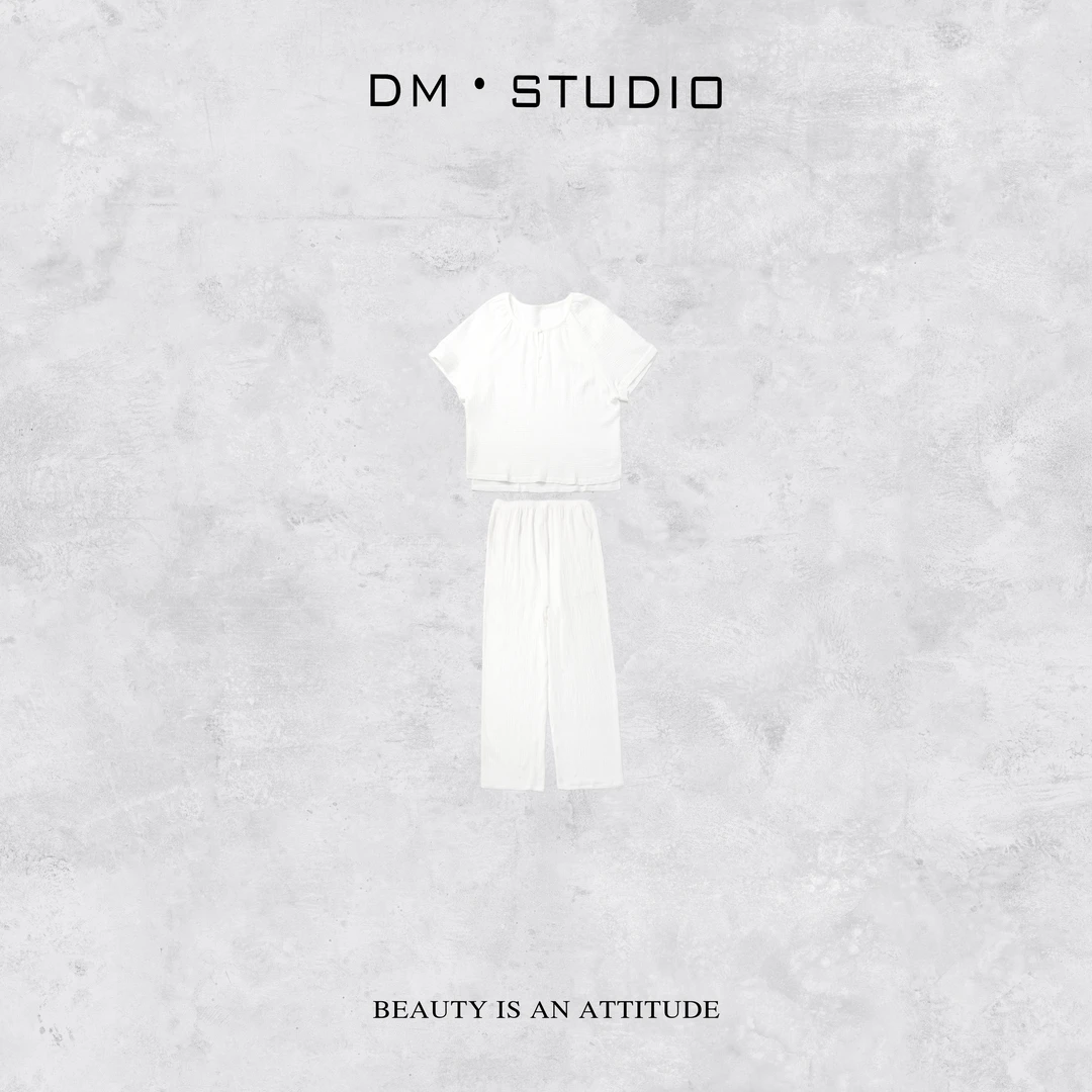 －DM•STUDIO/春夏极简百搭长袖上衣+休闲长裤套装（ Q12L5027）