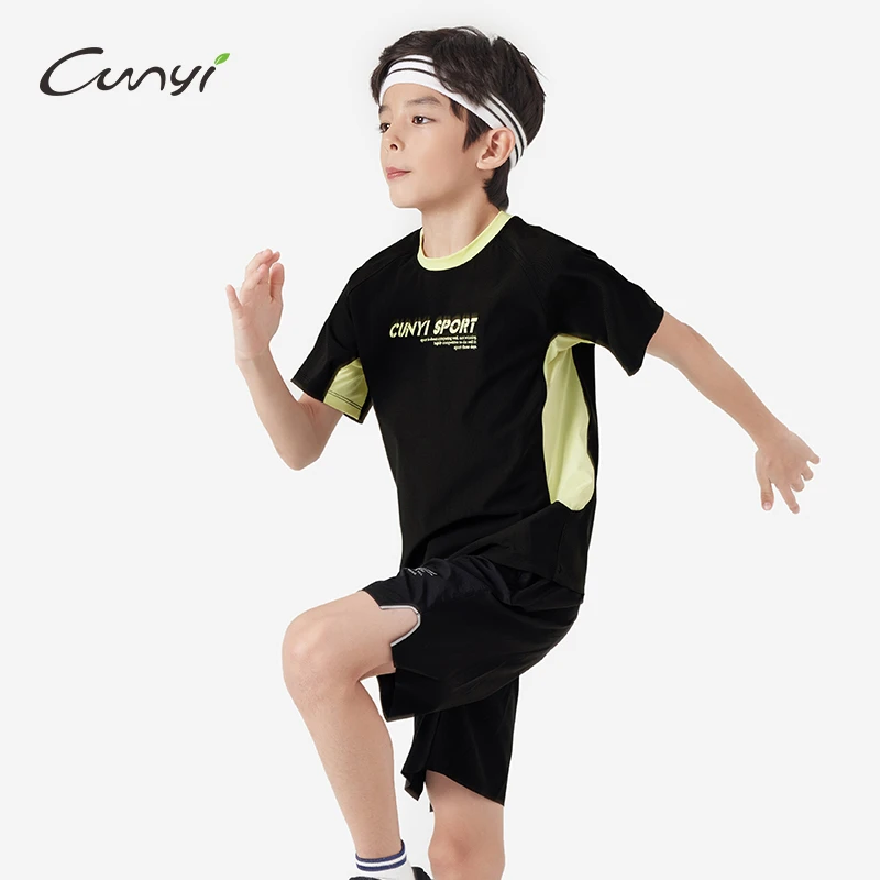 纯一良品童装男童短袖T恤2025夏季中大童撞色高弹透气运动上衣