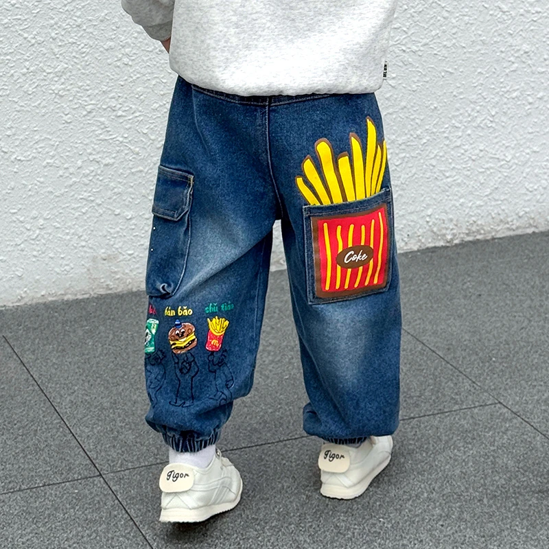 男童牛仔裤秋款2025新款时髦儿童工装裤男宝宝春秋款休闲束脚裤潮