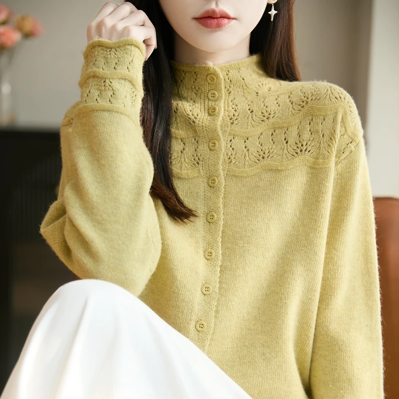 开衫糯米绒羊毛高品质浮雕钩花镂空秋冬针织打底衫宽松女毛衣463