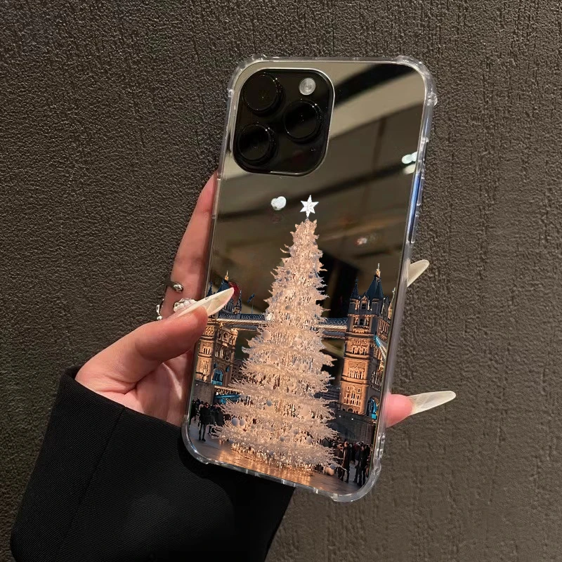 伦敦圣诞树镜面手机壳适用iPhone17promax苹果14夜色13浪漫1615女