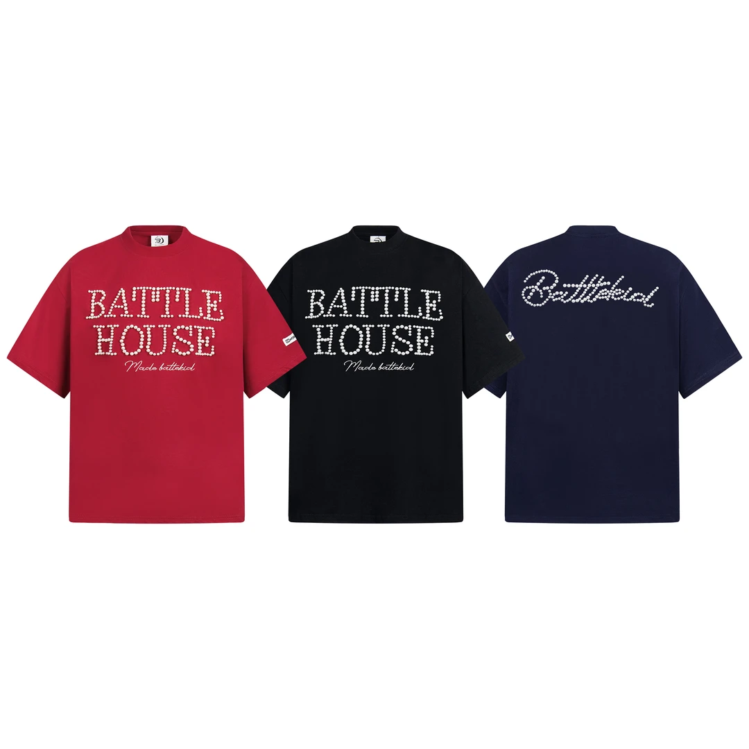 美式字母珍珠圆领短袖情侣T恤