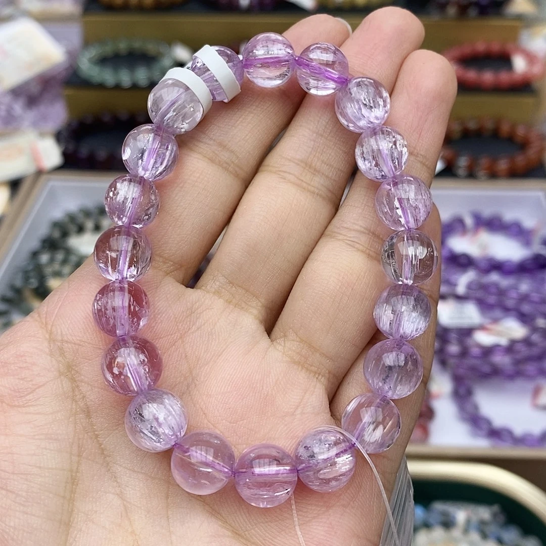 手串锂辉石未镶嵌透体拉丝猫眼紫锂辉9.8m Z245