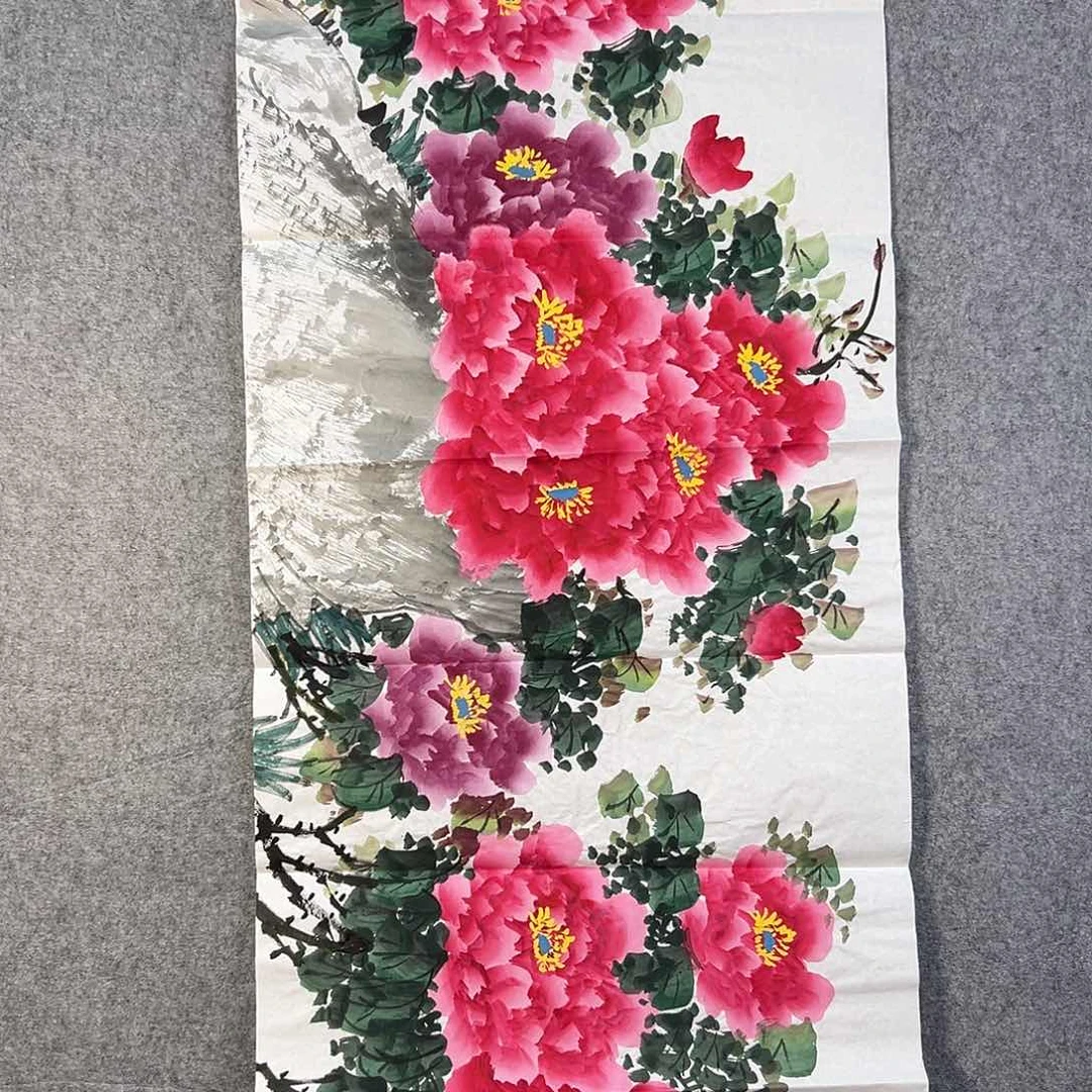 国画079 牡丹花鸟等画风与山水的