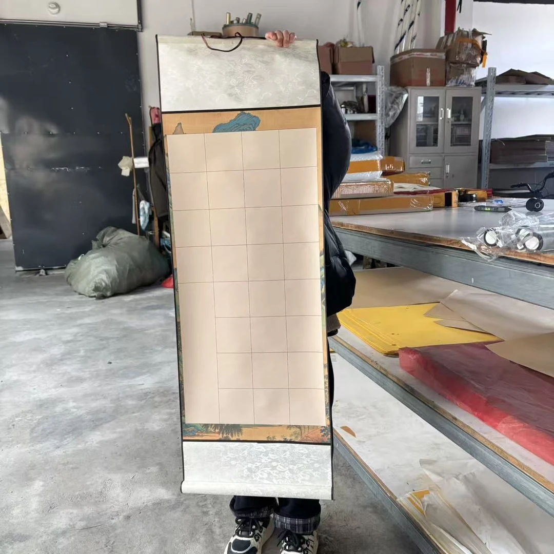 【满2个包邮】四尺四开95*32山水方格28格款蜡染半生熟作品挂轴