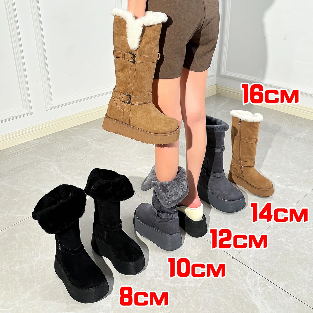 张匠人女冬16公分小个子内增高14高筒12cm灰色雪地靴雪地靴穿搭