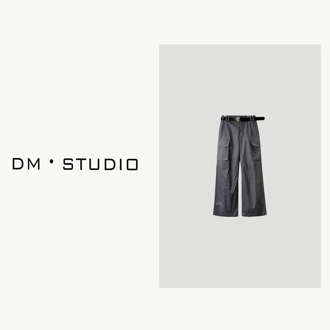 -DM•STUDIO/配腰带小众设计感宽松重工工装风长裤（1713）