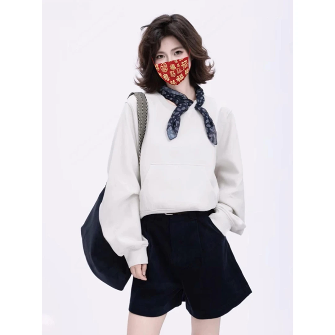 【FLARE SOIL】空气层秋冬卫衣长袖运动感圆领套头保暖休闲丝巾上衣