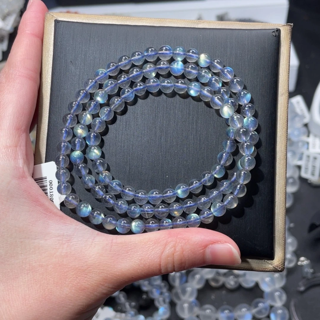 未镶嵌长石手链多圈加拿大彩光透体灰月光5m+