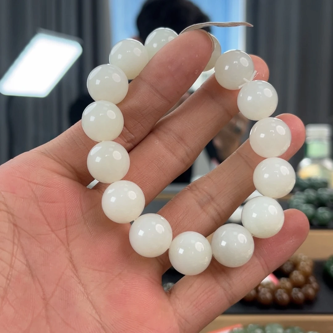 和田玉手链未镶嵌纯天然新疆和田玉05于阗14mm