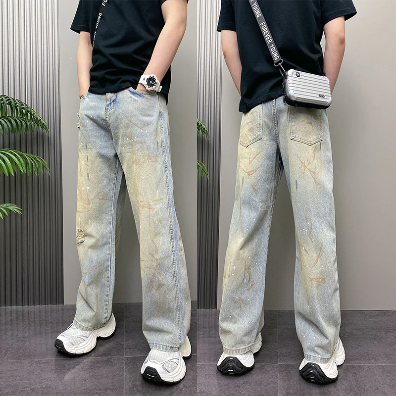 2025年秋季新款潮流韩版痞帅水洗做旧复古脏脏裤青年男士牛仔长裤