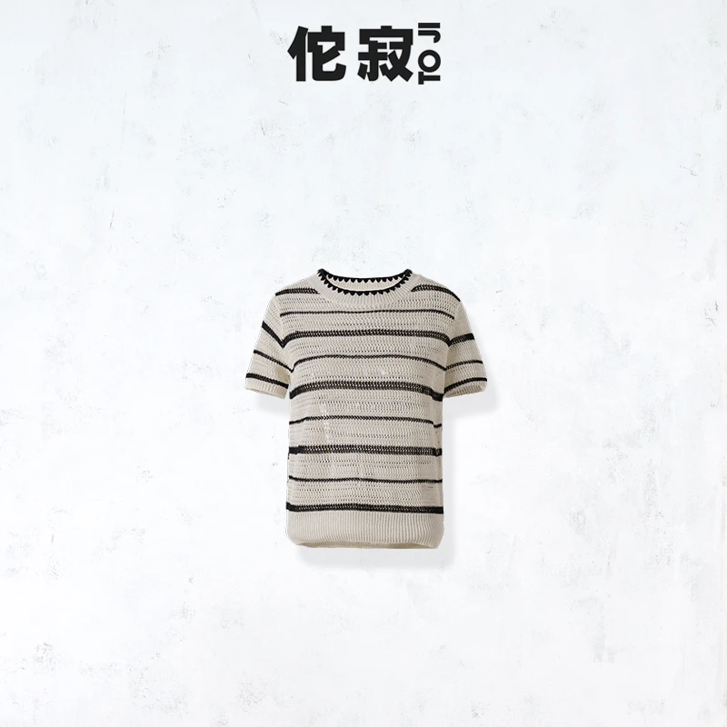 TOJI 佗寂【识裳】25春夏复古文艺条纹短袖上衣 #ZXO2S137