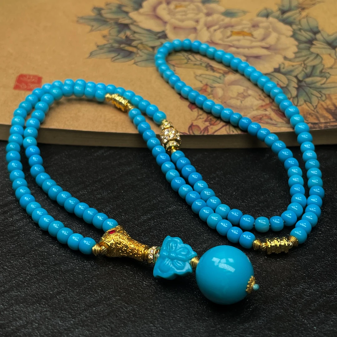 【珺笙珠宝】典藏•原矿蓝精灵绿松石18K金老型项链