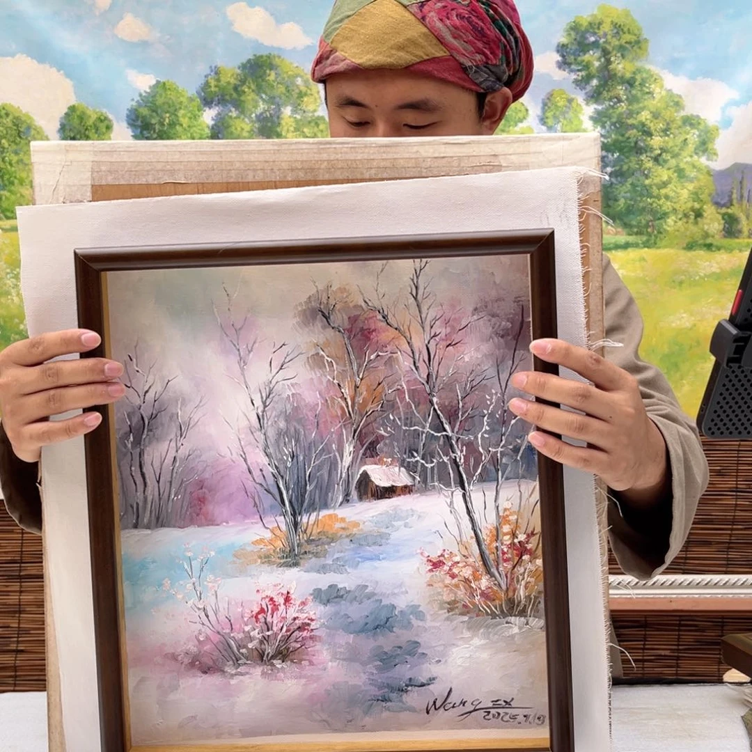 油画行路人小院绘画作品竞拍