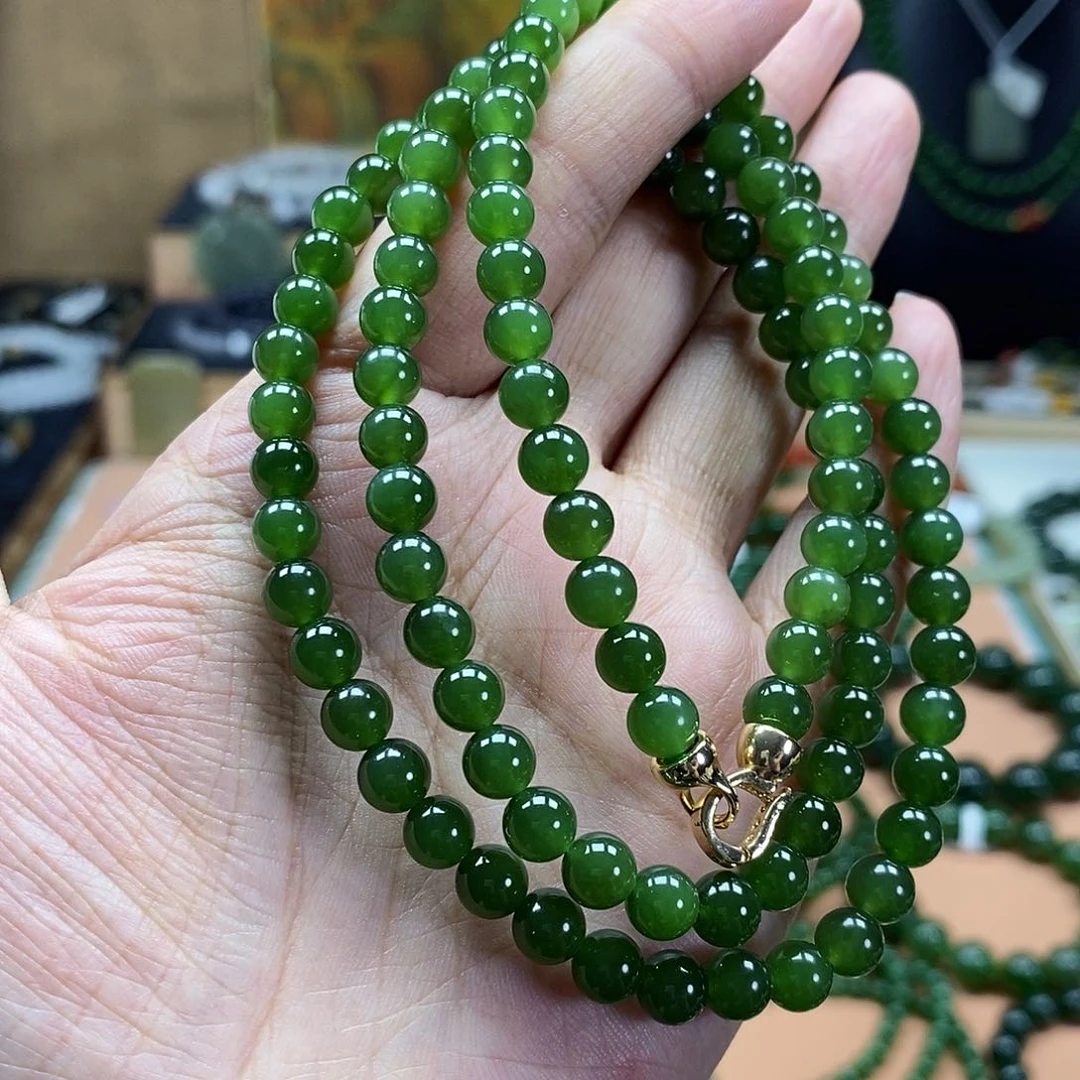 和田玉（碧玉）未镶嵌颈饰6mm菠菜