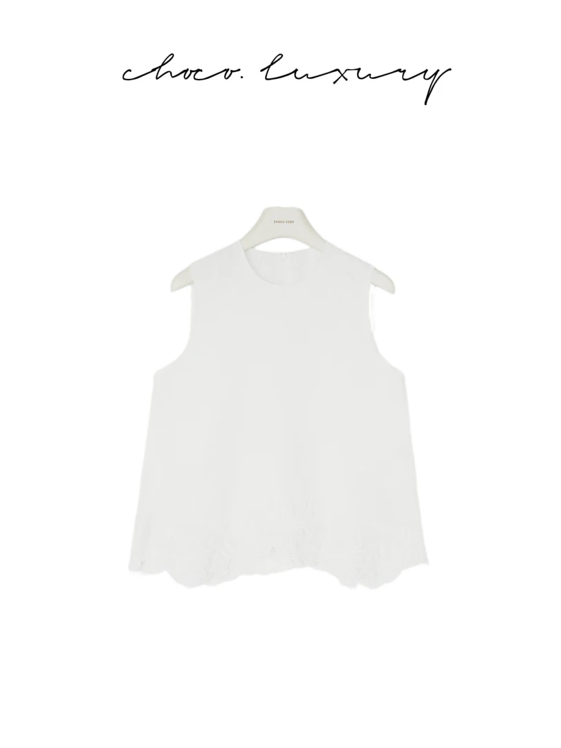 CHOCO【恋人未满】意大利机织布织造下摆不规则提花刺绣背心C1199