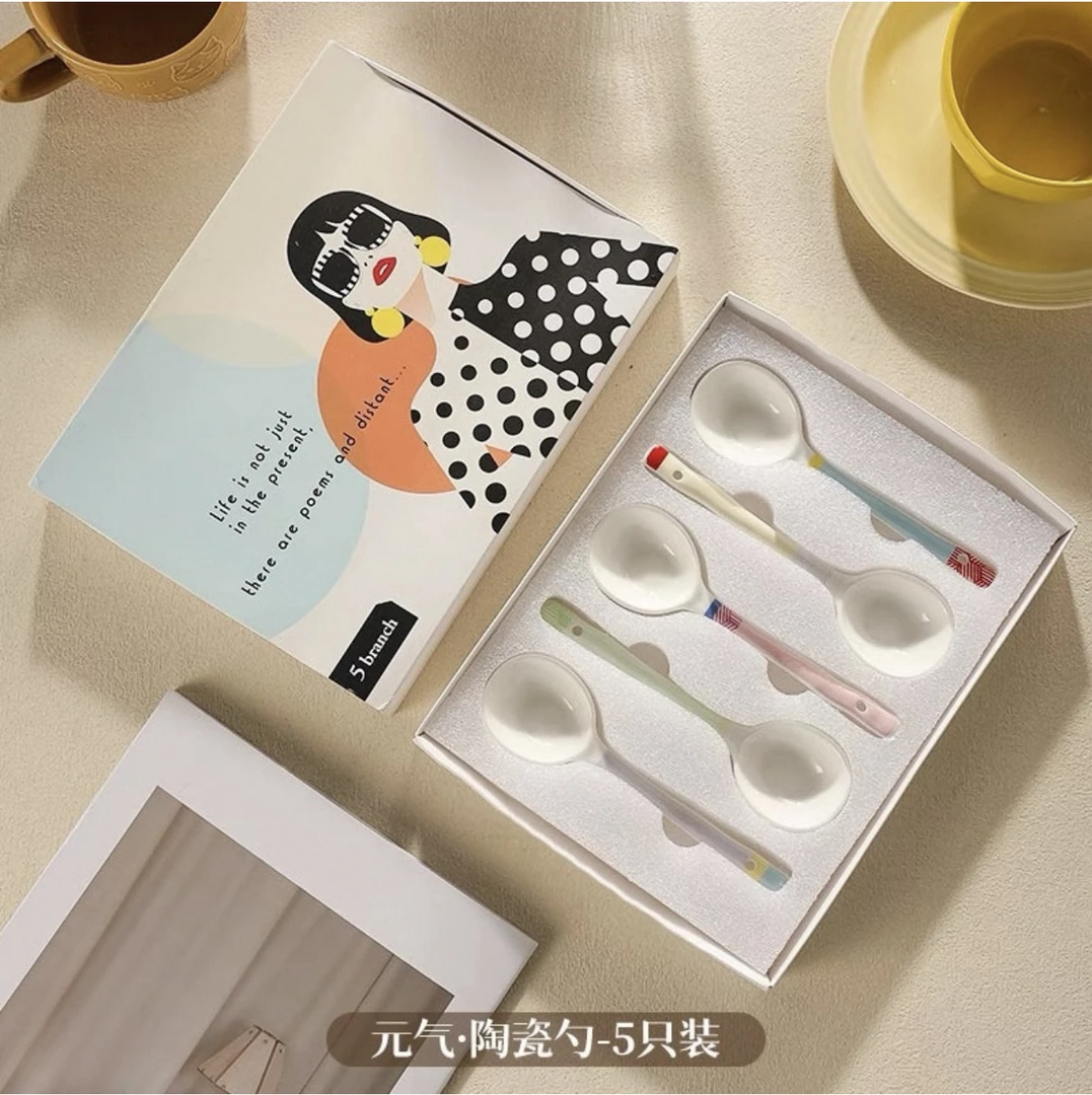 网红陶瓷勺子家用高颜值汤勺饭勺甜品勺易清洗长柄勺家庭高端餐具