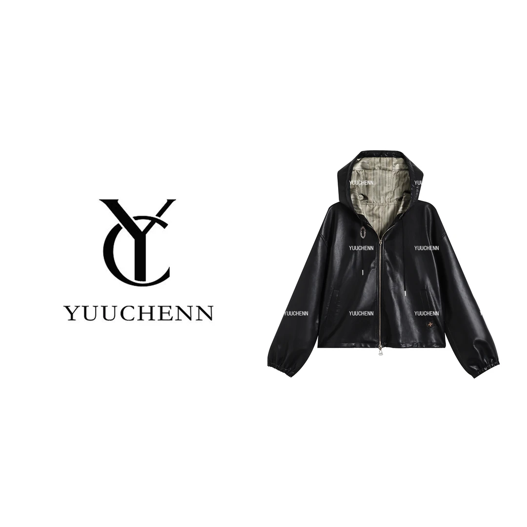 YUUCHENN 黑色外套极简风皮衣女连帽夹克上衣JYY-H72832