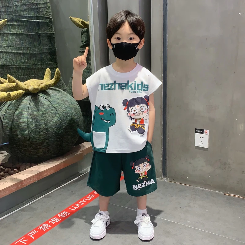 哪吒儿童背心衣服2025新款男童夏套装休闲宝宝夏装小男孩无袖穿搭
