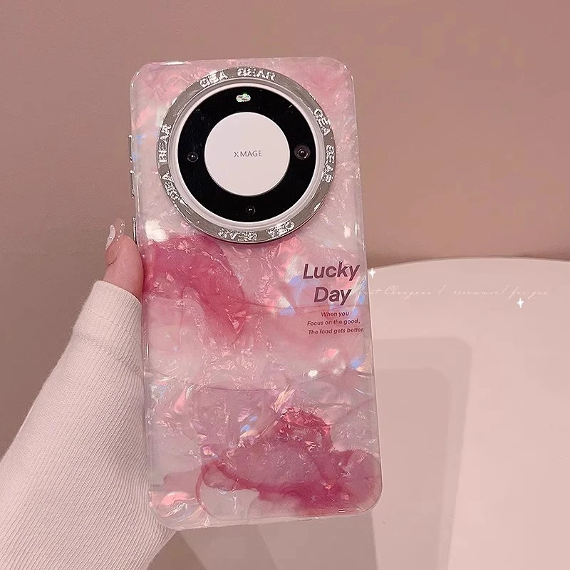水墨画酒红晕染适用华为mate70pro手机壳新款60高级贝壳纹p80防摔
