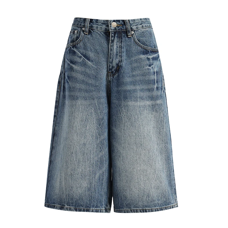 复古水洗宽松七分牛仔裤女春季2025新款高腰显瘦男友阔腿中裤爆款