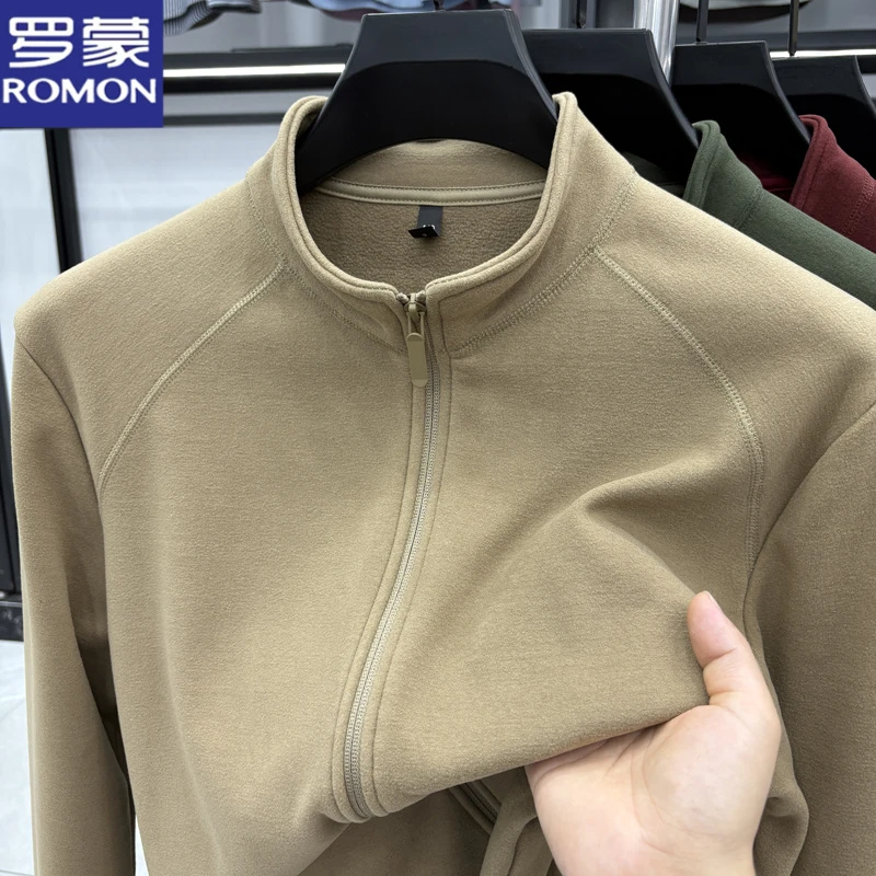 罗蒙男士双面德绒卫衣开衫秋冬季新款保暖纯色拉链立领外套上衣男