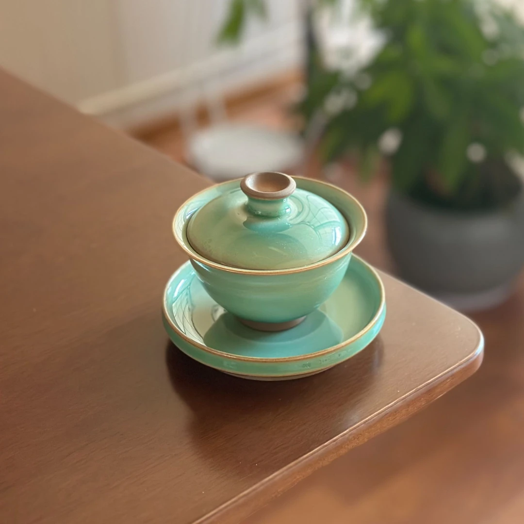 建窑建盏气烧精品玉子三才盖碗