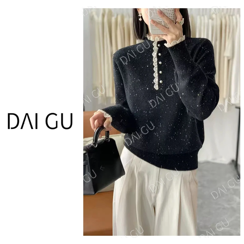 【星空】加厚毛衣蕾丝拼接冬款保暖上衣B3425