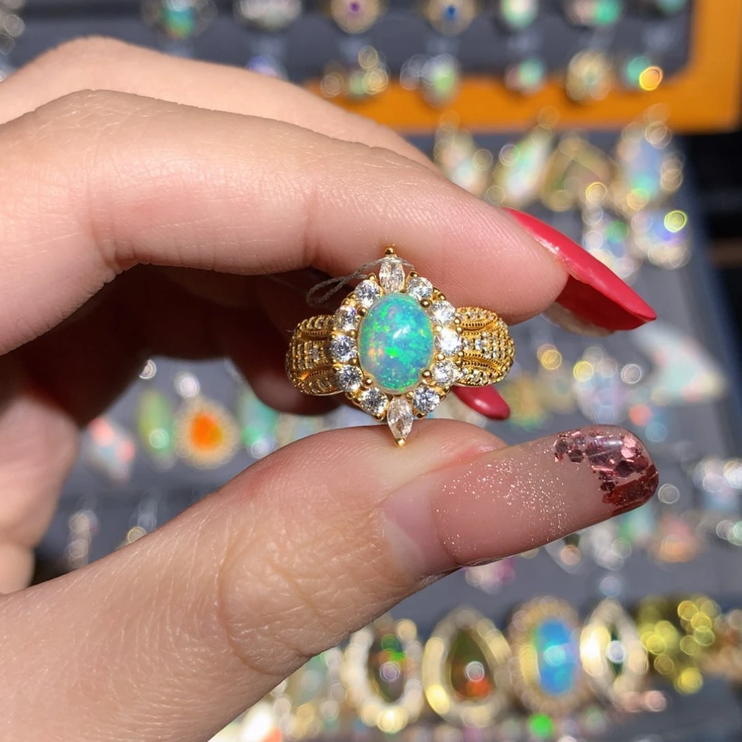 银S925镶嵌欧泊欧泊戒指y