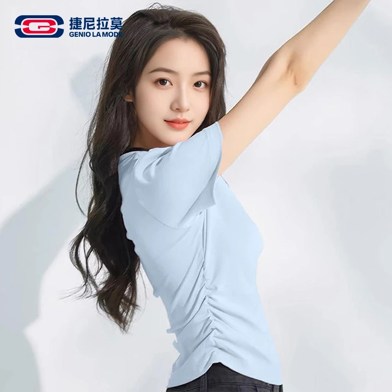 幂式穿搭夏日修身显瘦上衣女生多巴胺短袖正肩t恤2025夏季短上衣