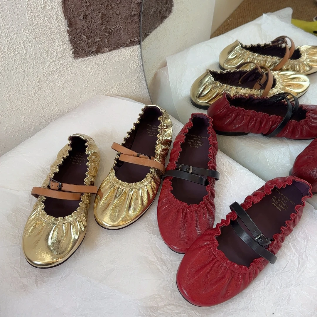 【王二今】羊皮/2CM/一字带芭蕾舞一脚蹬玛丽珍奶奶浅口气质单鞋女