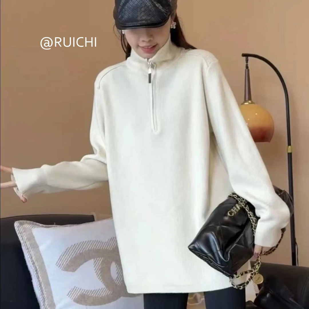 轻松打造高级感~2025早春新款百搭时尚立领半开拉链针织衫