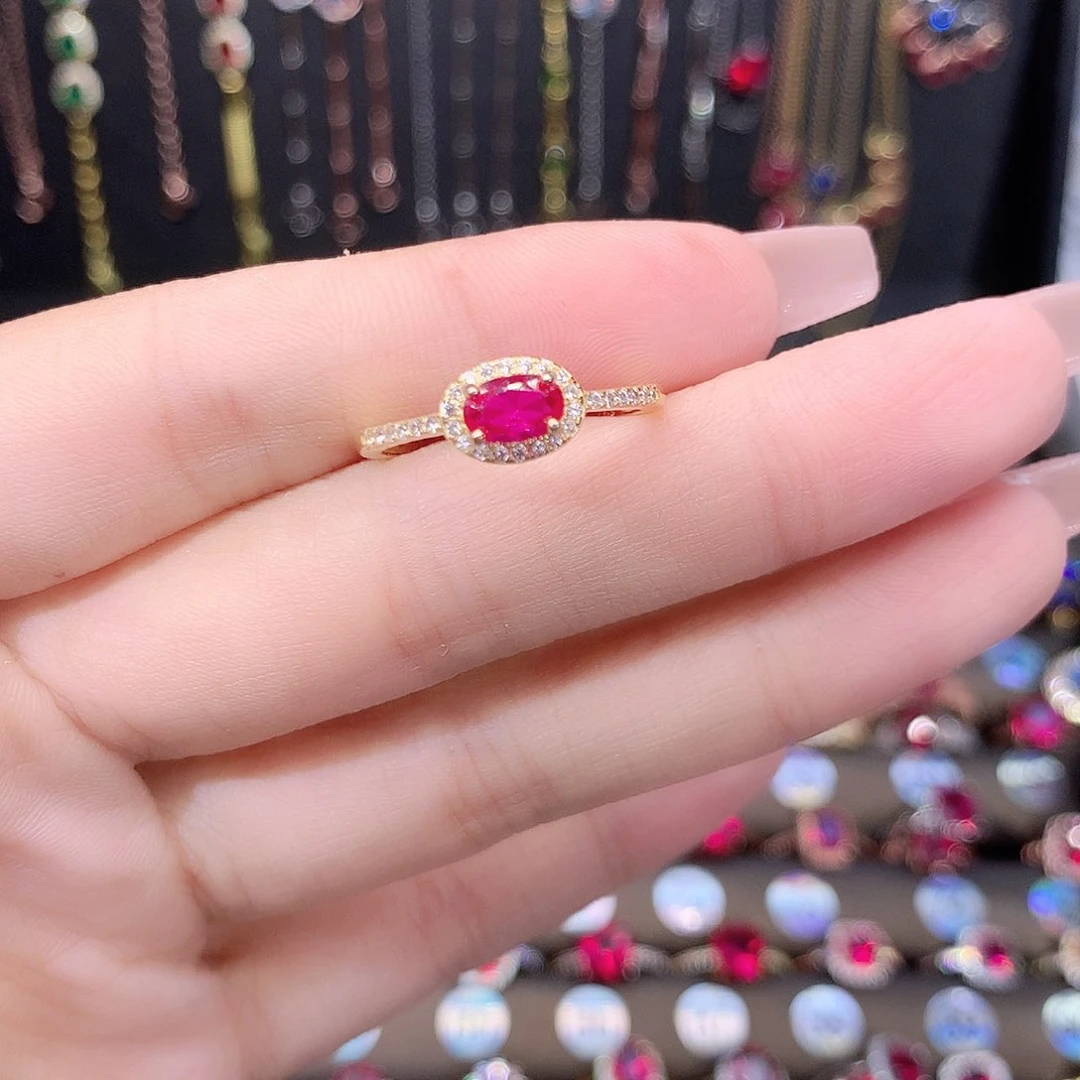 红宝石戒指银S925镶嵌金