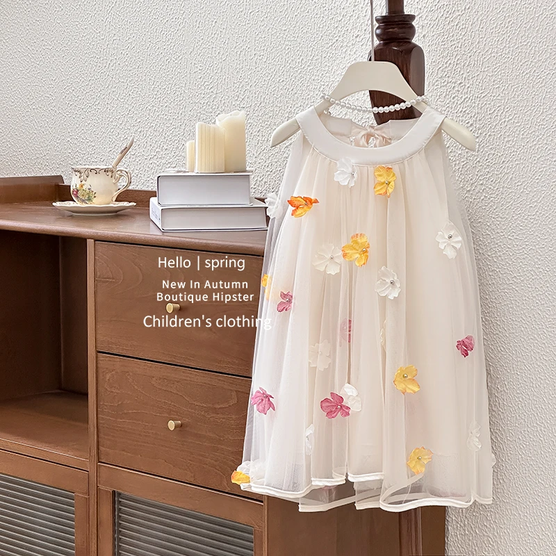 HM女童连衣裙2025夏季新款碎花洋气女宝宝无袖夏日超仙儿童公主裙